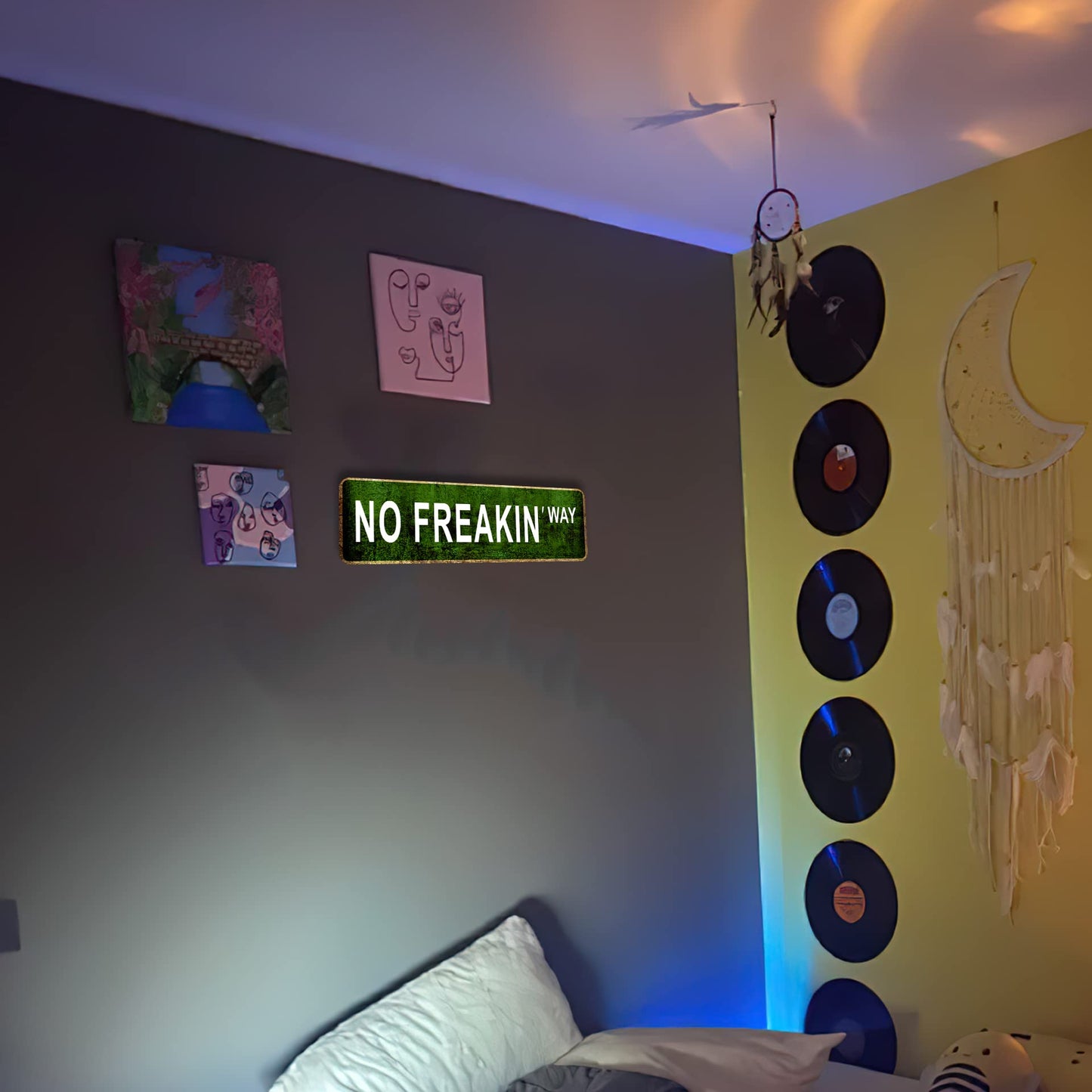 HK Studio Funny Street Sign 6" x 15" - No Freakin' Way Teen Room Decor Aesthetic