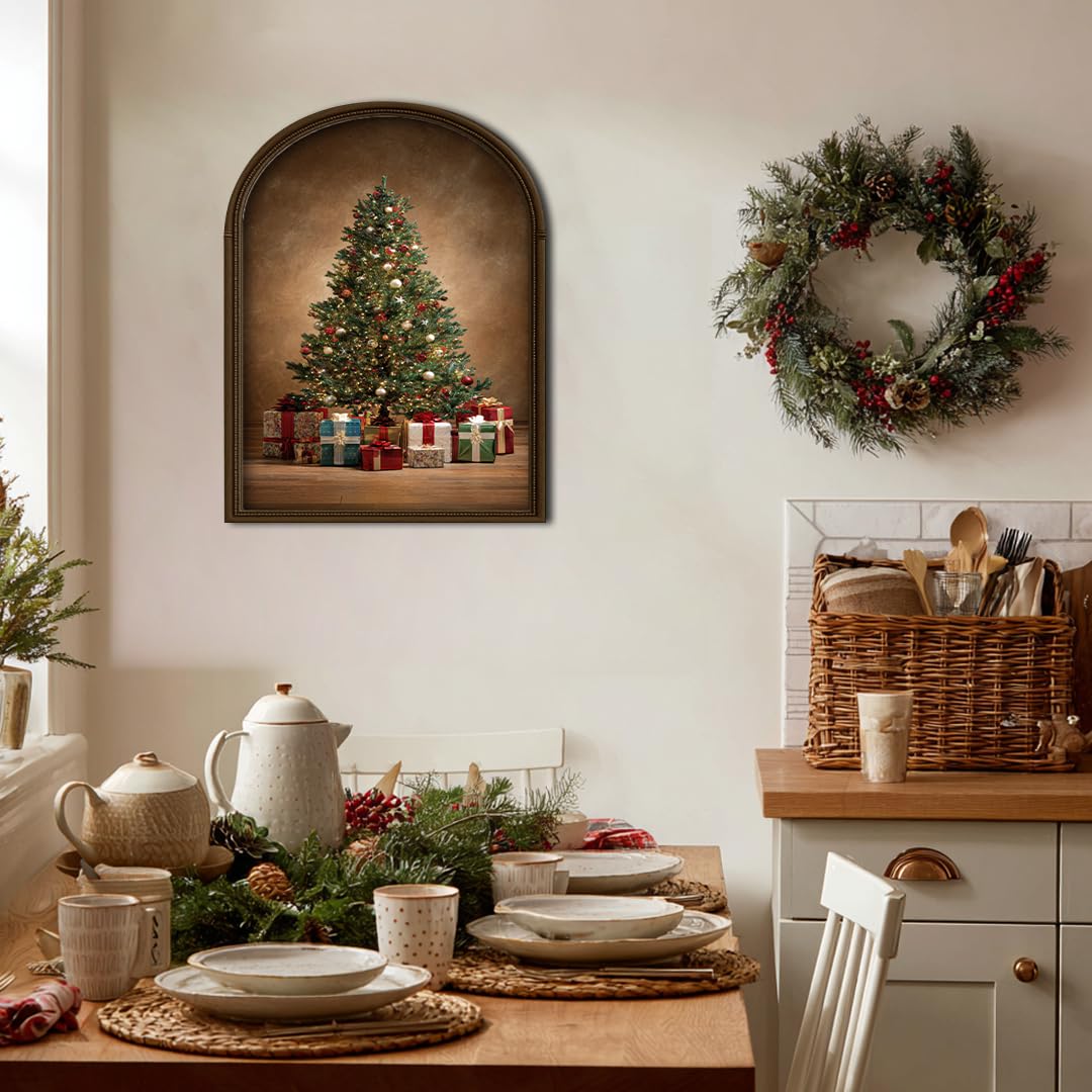 HK Studio Vintage Christmas Decor, Xmas Tree Artwork - Christmas Decorations, Unframed 13" x 17"