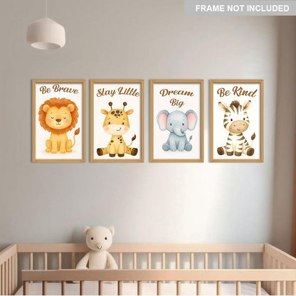HK Studio Woodland Nursery Decor - Be Brave Be Kind Stay Little Dream Big, Safari Nursery Decor, Unframed 4 Pcs 11" x 17"