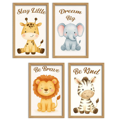 HK Studio Woodland Nursery Decor - Be Brave Be Kind Stay Little Dream Big, Safari Nursery Decor, Unframed 4 Pcs 11" x 17"