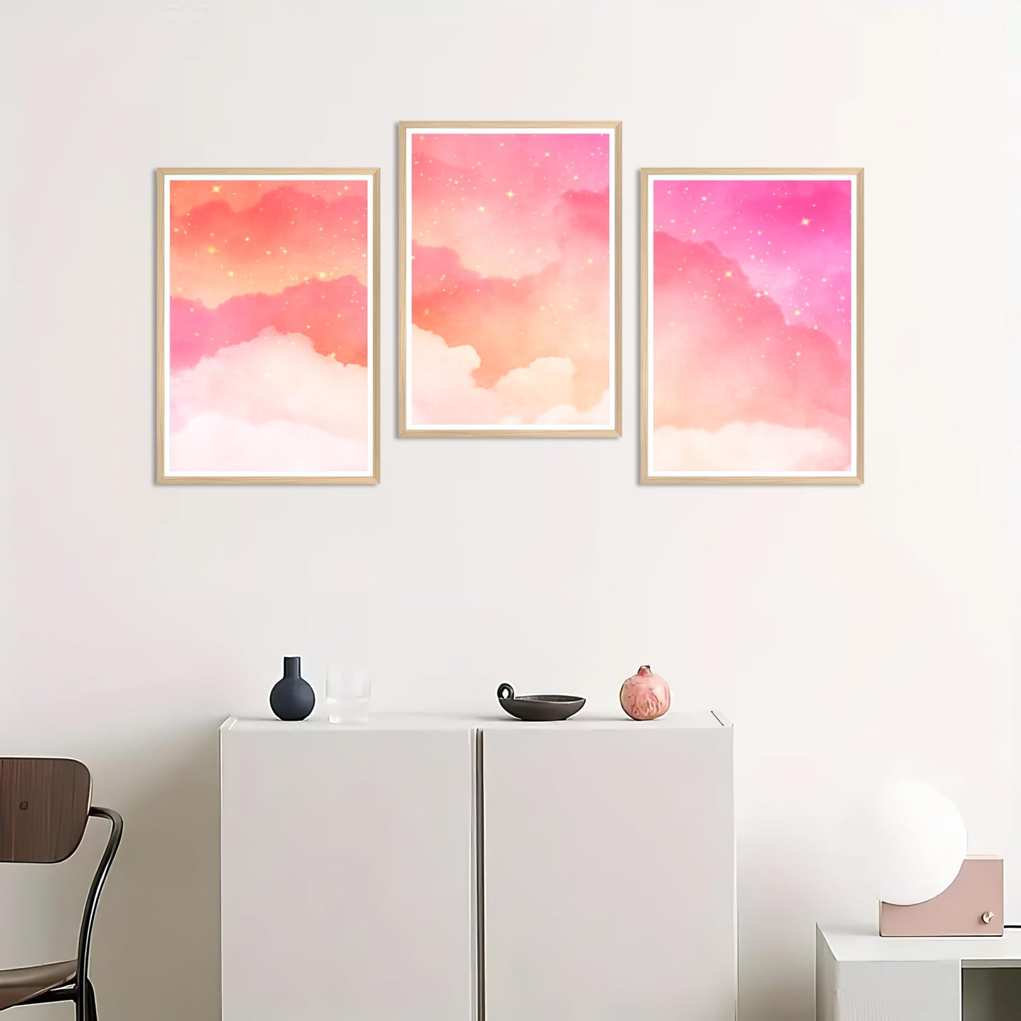 HK Studio Pink Wall Decor Coquette Aesthetic 11" x 17" Pack 3 - Cloud Pink Decor for Bedroom, Dorm, Living Room, Bathroom - Wall Posters Room Decor for Teen Girls