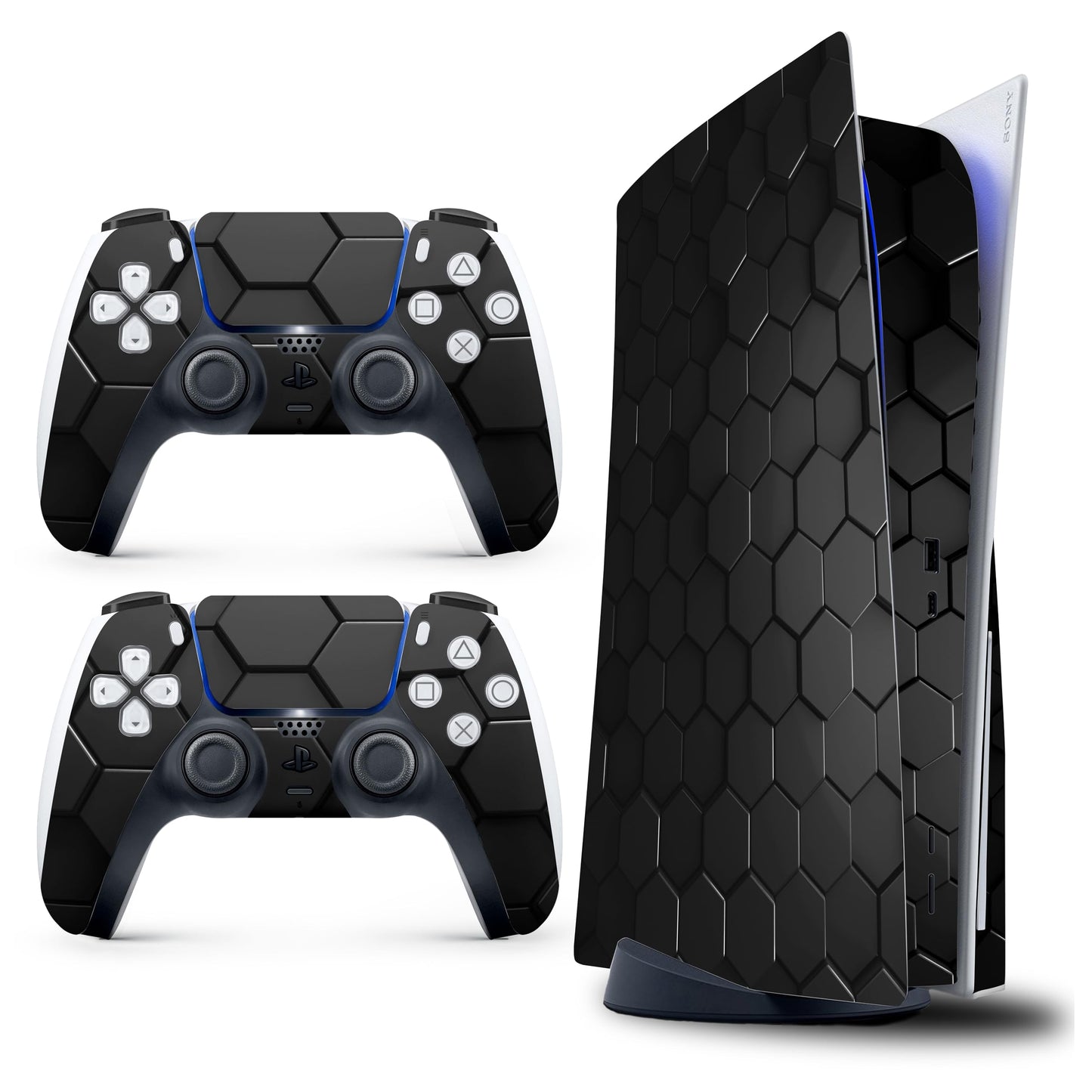 Skin for PS5 Sticker Cover - Hexagon, Compatible with Both Disc Edition & Digital Edition (not Slim Ver) - 2 Controller Skins & Console Skin - No Bubble, Full Protection, Waterproof, Removable