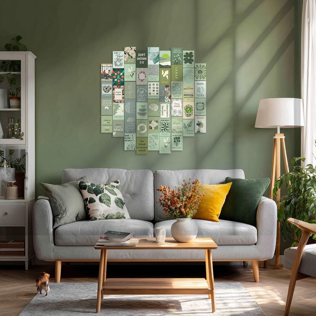 HK Studio Sage Green Mental Health Posters - Therapy Office Decor, Unframed 48 Pcs 4" x 6"