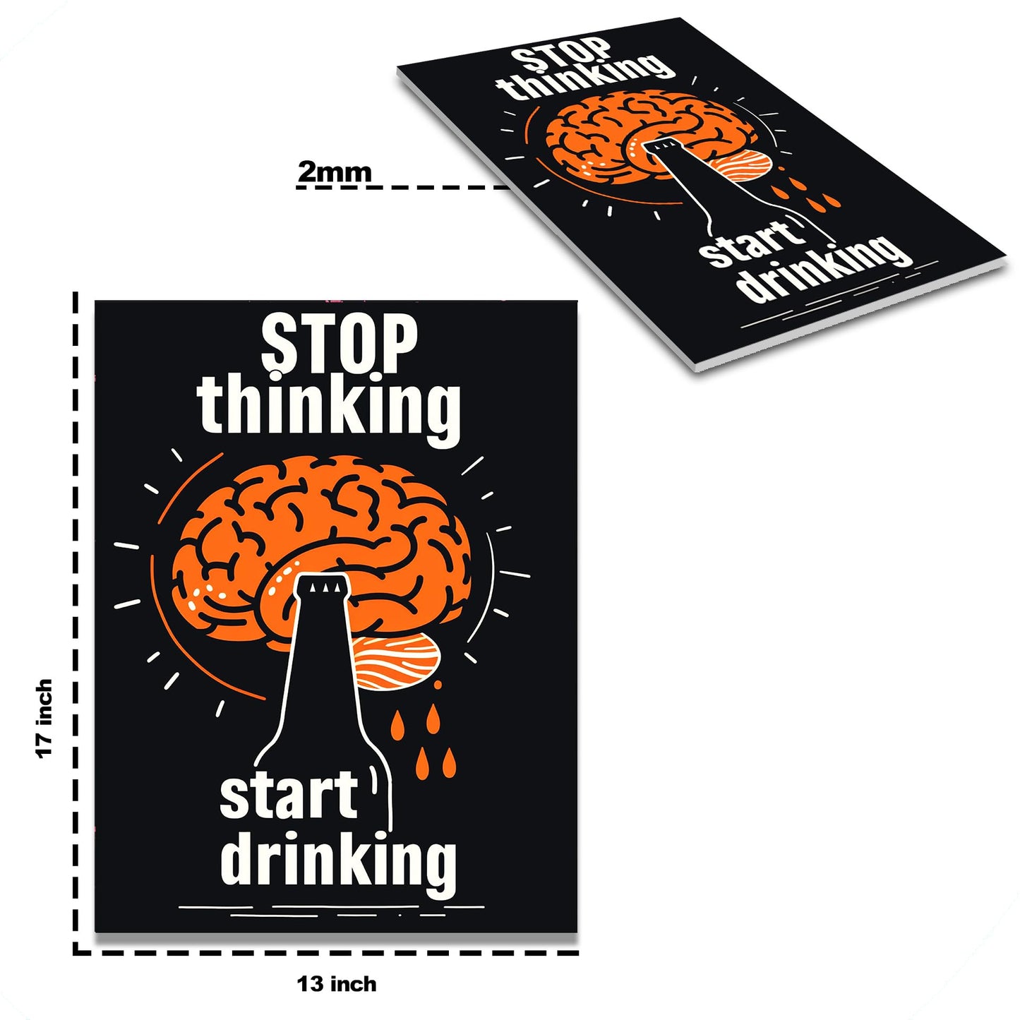 HK Studio Funny Bar Sign - Stop Thinking Start Drinking Bar Decor