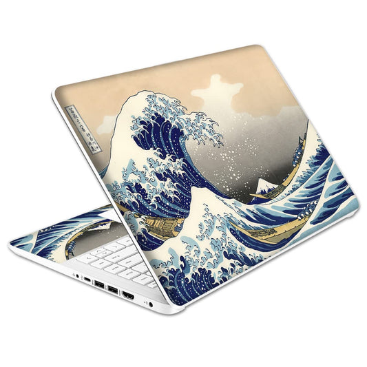 HK Studio Laptop Skin Decal Specific Fit for HP 14" with No Cutting Required, No Bubble, Waterproof, Scratch Resistant, Great Wave Design - Including Wide Screen and Full Wrist Pad Skin