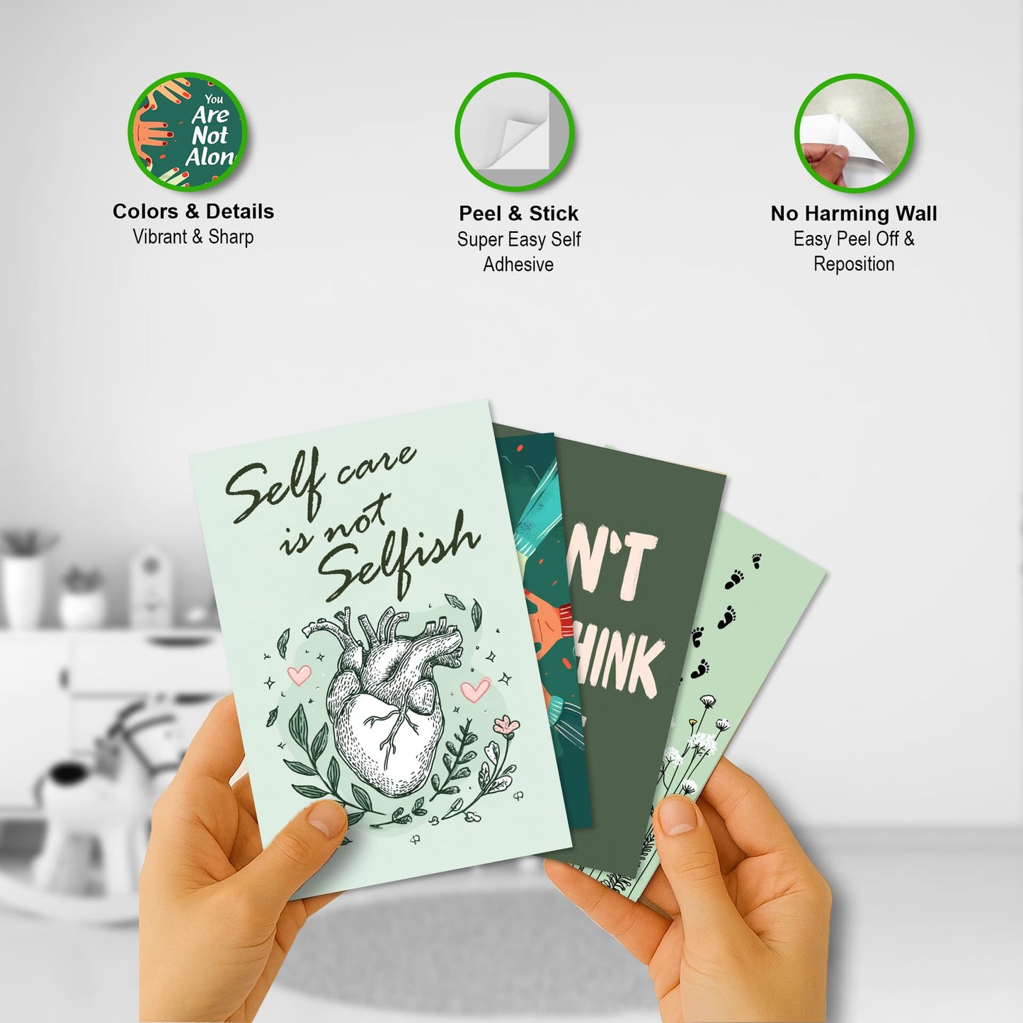 HK Studio Sage Green Mental Health Posters - Therapy Office Decor, Unframed 48 Pcs 4" x 6"