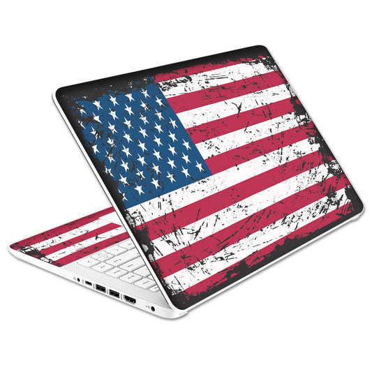 HK Studio Laptop Skin Decal Specific Fit for HP 14" with No Cutting Required, No Bubble, Waterproof, Scratch Resistant, American Flag Design - Including Wide Screen and Full Wrist Pad Skin