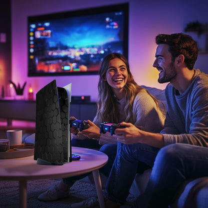 Skin Sticker for Game Console 5 Cover - Hexagon, Compatible with Both Disc Edition & Digital Edition (not Slim Ver) - 2 Controller Skins & Console Skin - No Bubble, Full Protection, Removable