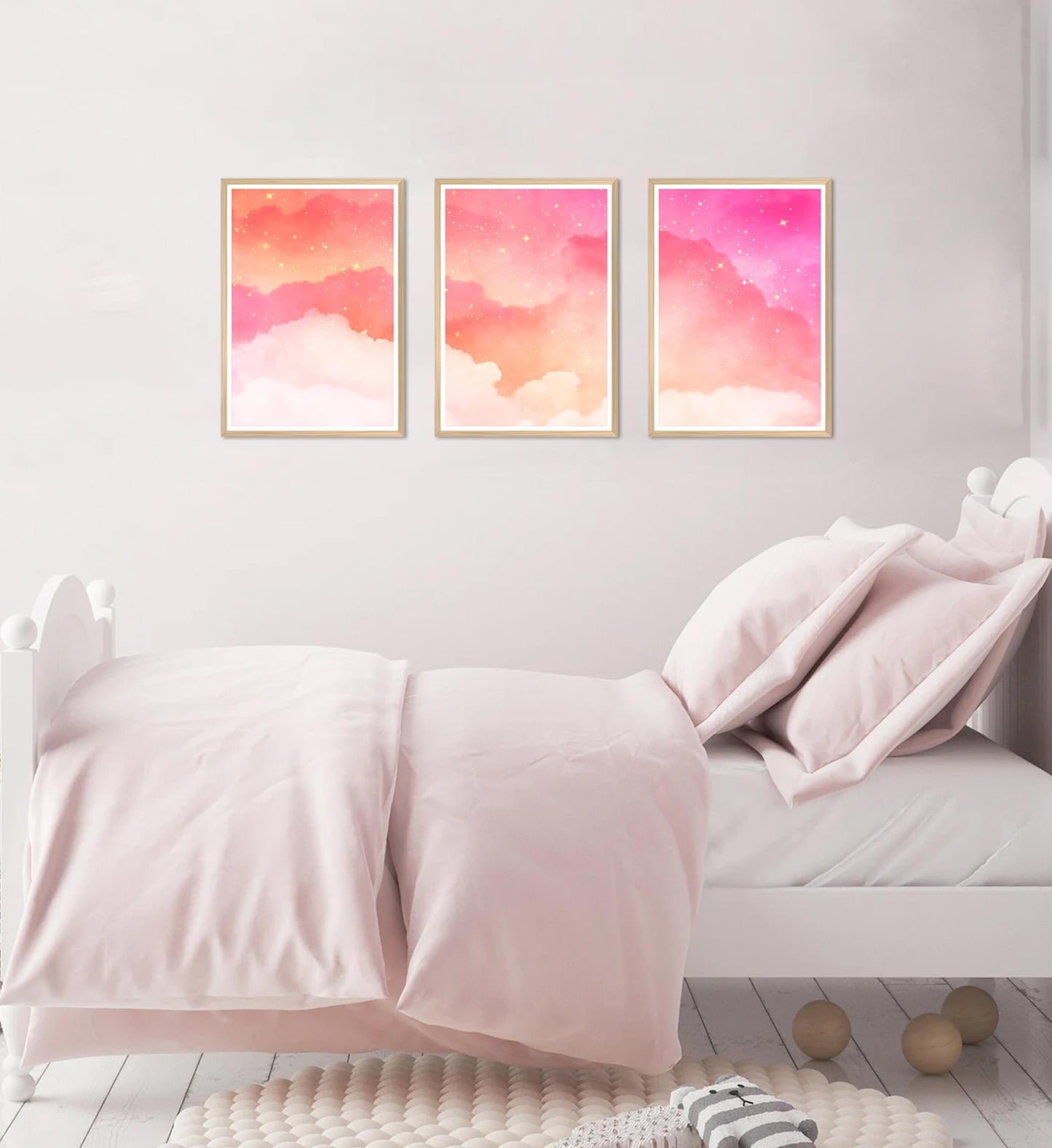 HK Studio Pink Wall Decor Coquette Aesthetic 11" x 17" Pack 3 - Cloud Pink Decor for Bedroom, Dorm, Living Room, Bathroom - Wall Posters Room Decor for Teen Girls