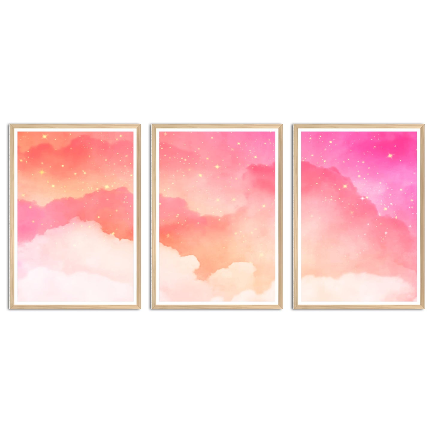 HK Studio Pink Wall Decor Coquette Aesthetic 11" x 17" Pack 3 - Cloud Pink Decor for Bedroom, Dorm, Living Room, Bathroom - Wall Posters Room Decor for Teen Girls