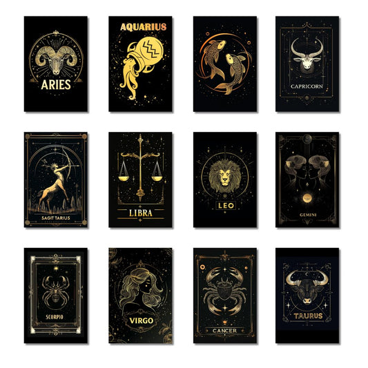 HK Studio Zodiac Gothic Decor Aesthetic Posters 8" x 12" Pack 12 - Gothic Home Decor, Hippie Room Decor, Dorm Decor, Teen Room Decor