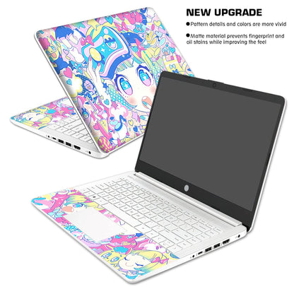 Laptop Skin Decal HP 14" - Kawaii Girl Laptop Cover Sticker No Cutting Required, No Bubble, Waterproof, Scratch Resistant - Including Wide Screen and Wrist Pad