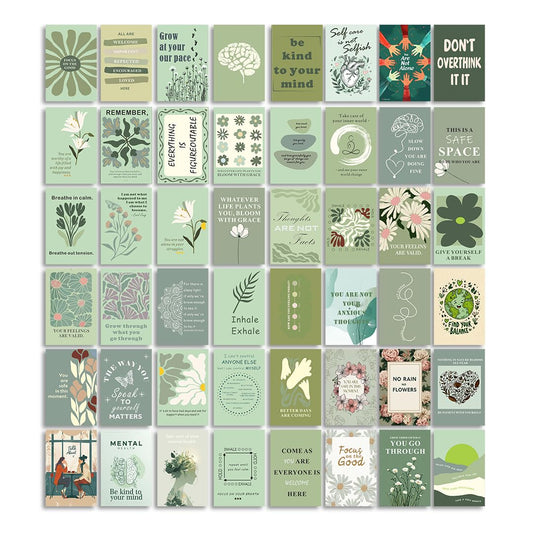 HK Studio Sage Green Mental Health Posters - Therapy Office Decor, Unframed 48 Pcs 4" x 6"