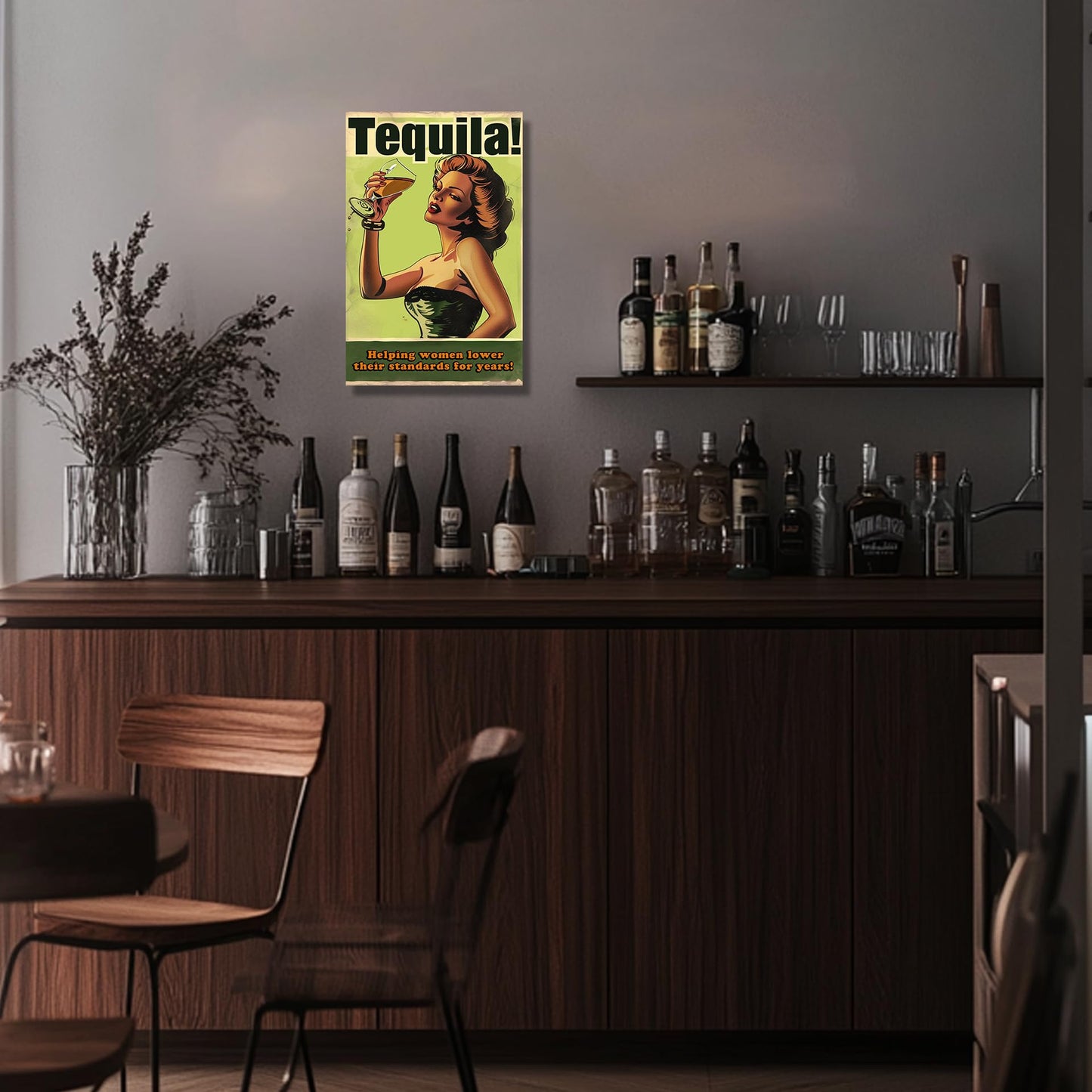 HK Studio Funny Bar Sign - Tequila Helps Woman Lower Standards Bar Decor