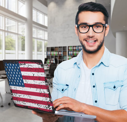 HK Studio Laptop Skin Decal Specific Fit for HP 15.6" with No Cutting Required, No Bubble, Waterproof, Scratch Resistant, American Flag Design - Including Wide Screen and Full Wrist Pad Skin
