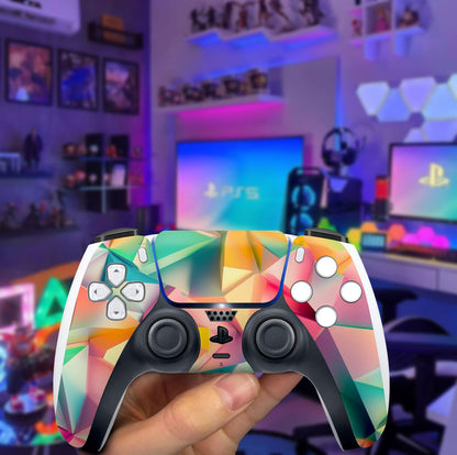 Skin Sticker for Game Console 5 Cover - 3D Polygon, Compatible with Both Disc Edition & Digital Edition (not Slim Ver) - 2 Controller Skins & Console Skin - No Bubble, Full Protection