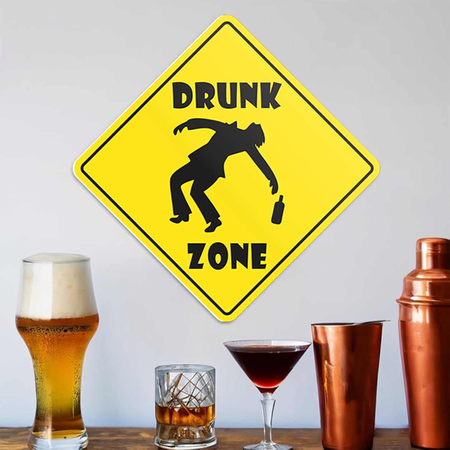 HK Studio Funny Street Sign for Man Cave 11" x 11" - Drunk Zone Bar Decor, Dorm Decor, Hippie Room Decor Aesthetic, Funky Decor