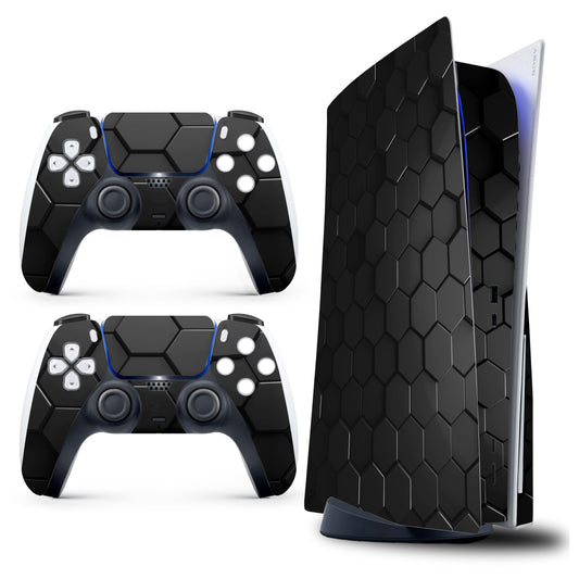 Skin Sticker for Game Console 5 Cover - Hexagon, Compatible with Both Disc Edition & Digital Edition (not Slim Ver) - 2 Controller Skins & Console Skin - No Bubble, Full Protection, Removable