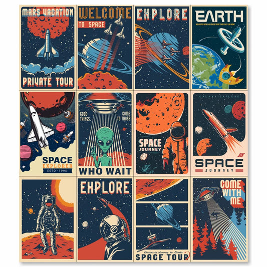 HK Studio Vintage Space Decor Astronaut Posters - Space Decorations, Space Themed Bedroom Decor