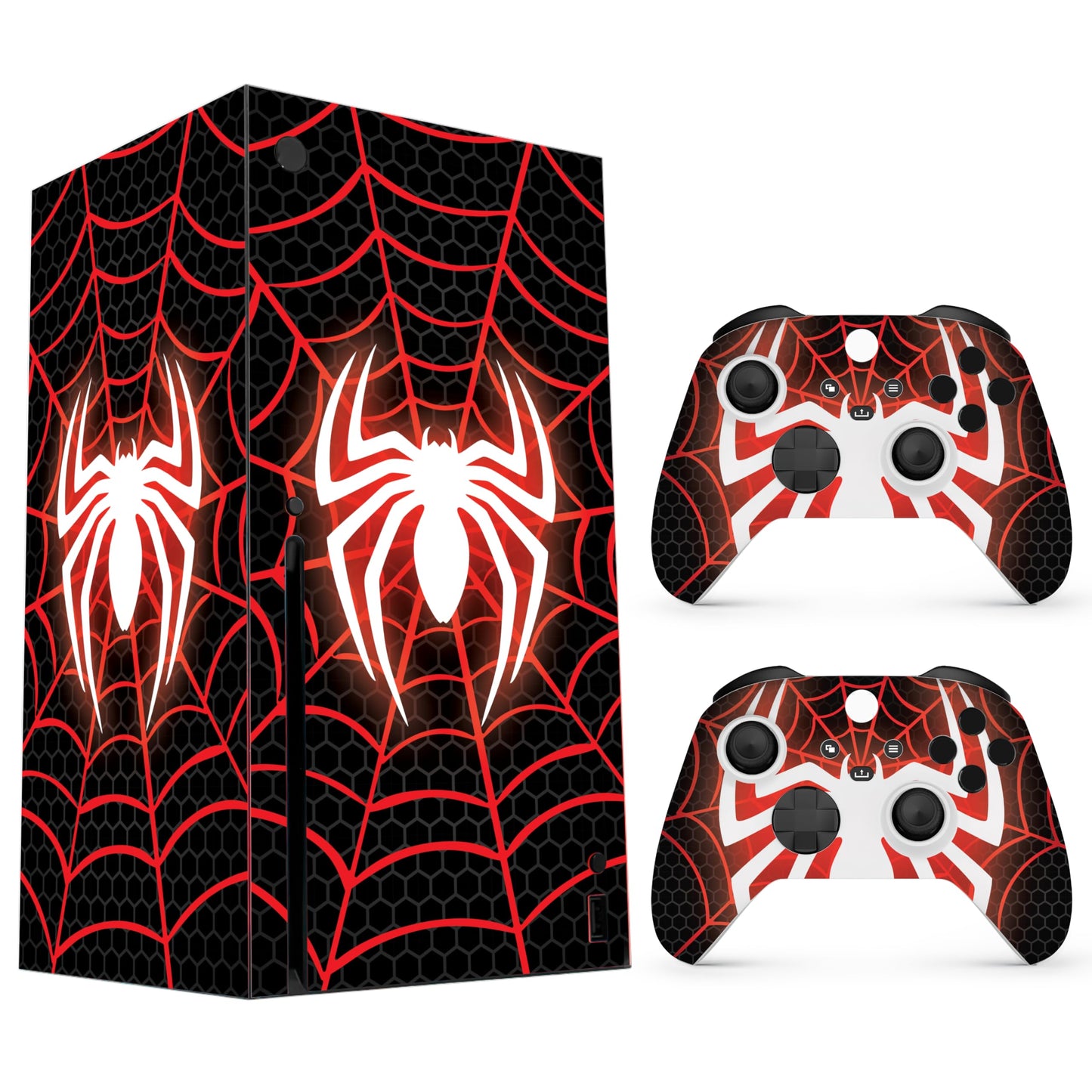 Skin Sticker Compatible with XBX Series X Cover - Spider Art, 2 Controller Skins & Console Skin - No Bubble, Full Protection, Removable