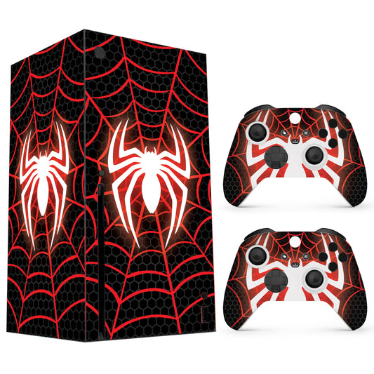 Skin Sticker Compatible with XBX Series X Cover - Spider Art, 2 Controller Skins & Console Skin - No Bubble, Full Protection, Removable