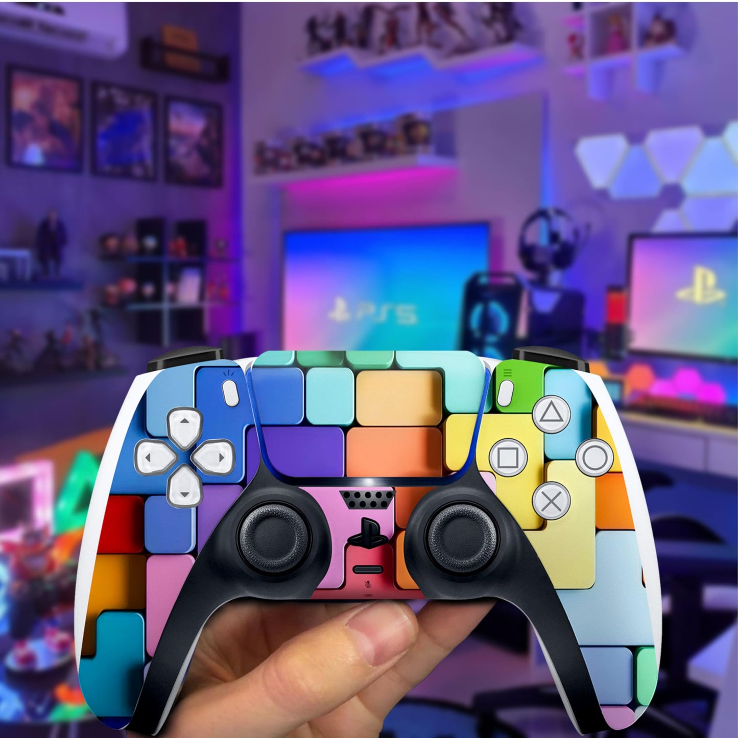 Skin for PS5 Sticker Cover - Puzzle Game, Compatible with Both Disc Edition & Digital Edition (not Slim Ver) - 2 Controller Skins & Console Skin - No Bubble, Full Protection, Waterproof, Removable