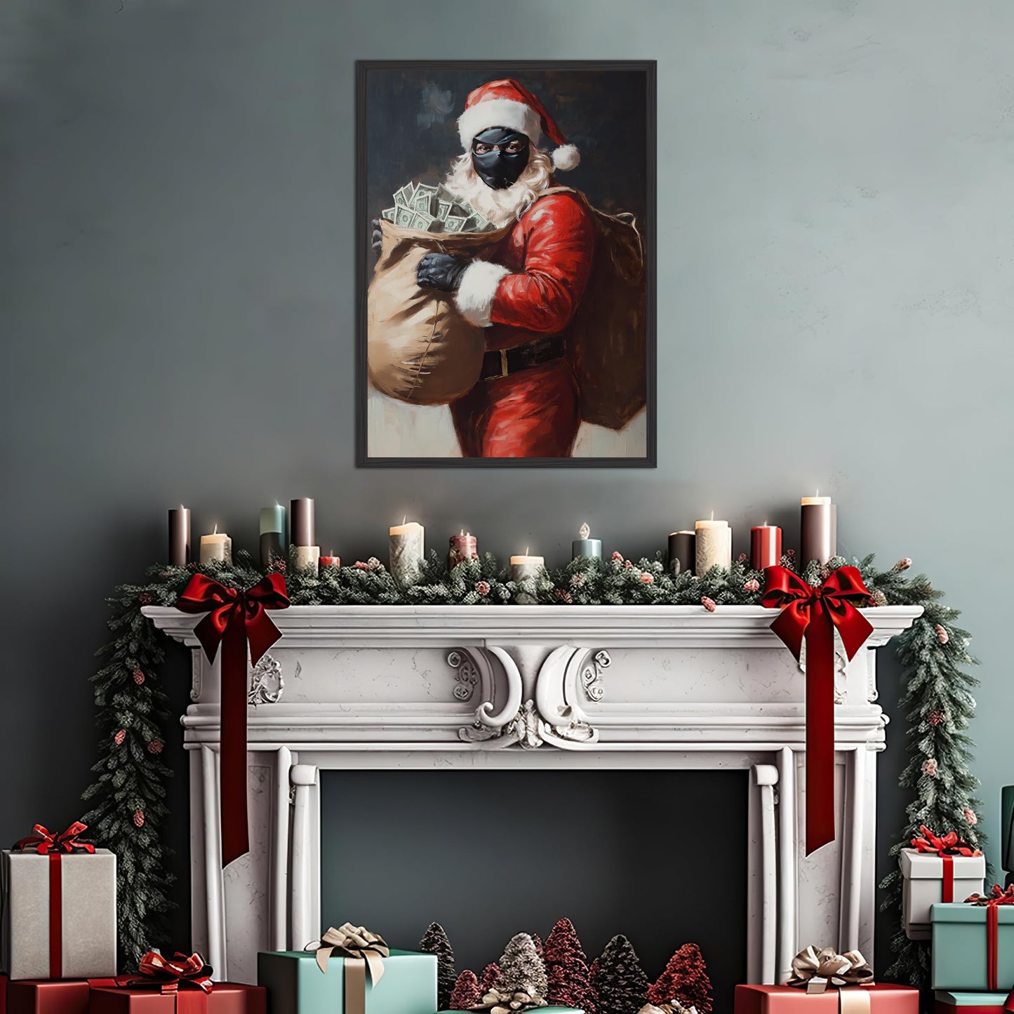 HK Studio Christmas Prints, Christmas Art, Funny Santa Thief - Funny Posters, Christmas Posters