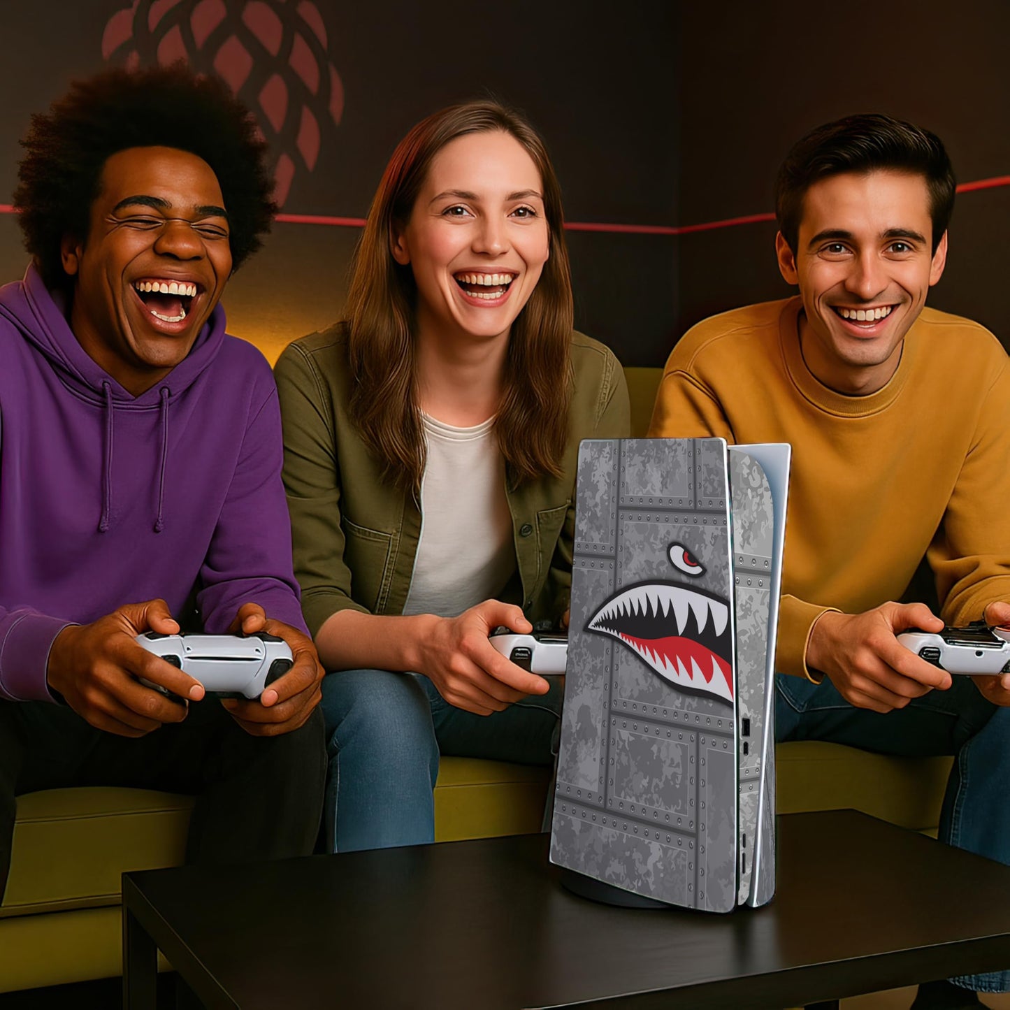 Skin Sticker for Game Console 5 Cover - Funny Shark, Compatible with Both Disc Edition & Digital Edition (not Slim Ver) - 2 Controller Skins & Console Skin - No Bubble, Full Protection, Removable