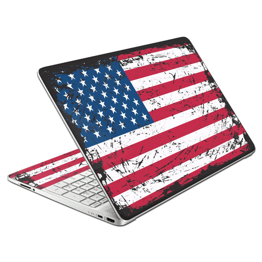 HK Studio Laptop Skin Decal Specific Fit for HP 15.6" with No Cutting Required, No Bubble, Waterproof, Scratch Resistant, American Flag Design - Including Wide Screen and Full Wrist Pad Skin