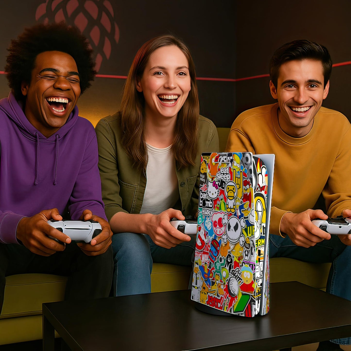 Skin Sticker for Game Console 5 Cover - Sticker Bomb, Compatible with Both Disc Edition & Digital Edition (not Slim Ver) - 2 Controller Skins & Console Skin - No Bubble, Full Protection, Removable