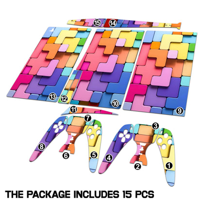 Skin Sticker for Game Console 5 Cover - Puzzle Art, Compatible with Both Disc Edition & Digital Edition (not Slim Ver) - 2 Controller Skins & Console Skin - No Bubble, Full Protection, Removable