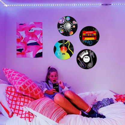 HK Studio Hippie Decor, Posters for Room Aesthetic - Record Decor, Music Themed Party Decorations, 4 Pcs 12"