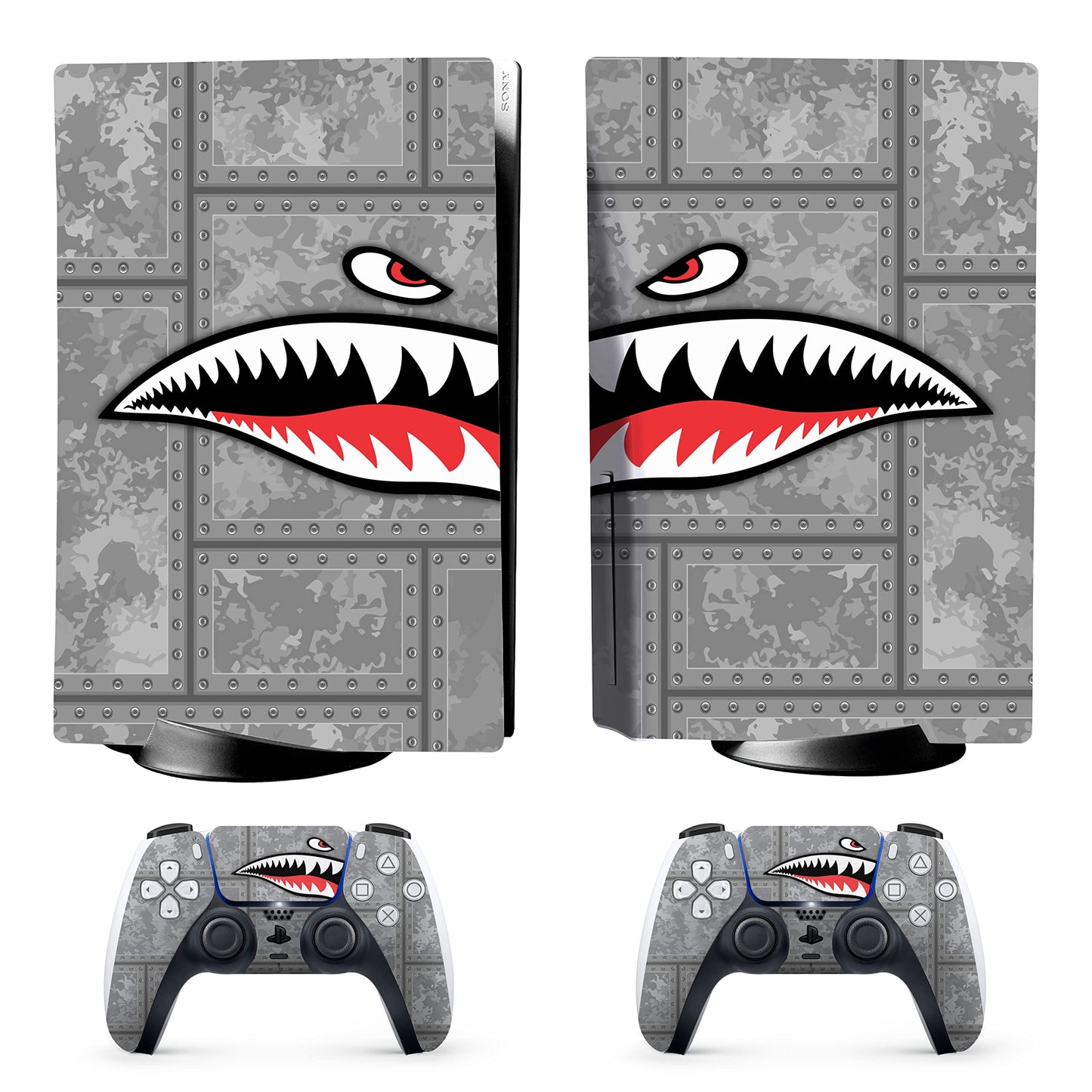 HK Studio Funny Shark Decal Sticker Skin Specific Cover for Both PS5 Disc Edition and Digital Edition - Waterproof, No Bubble, Including 2 Controller Skins and Console Skin