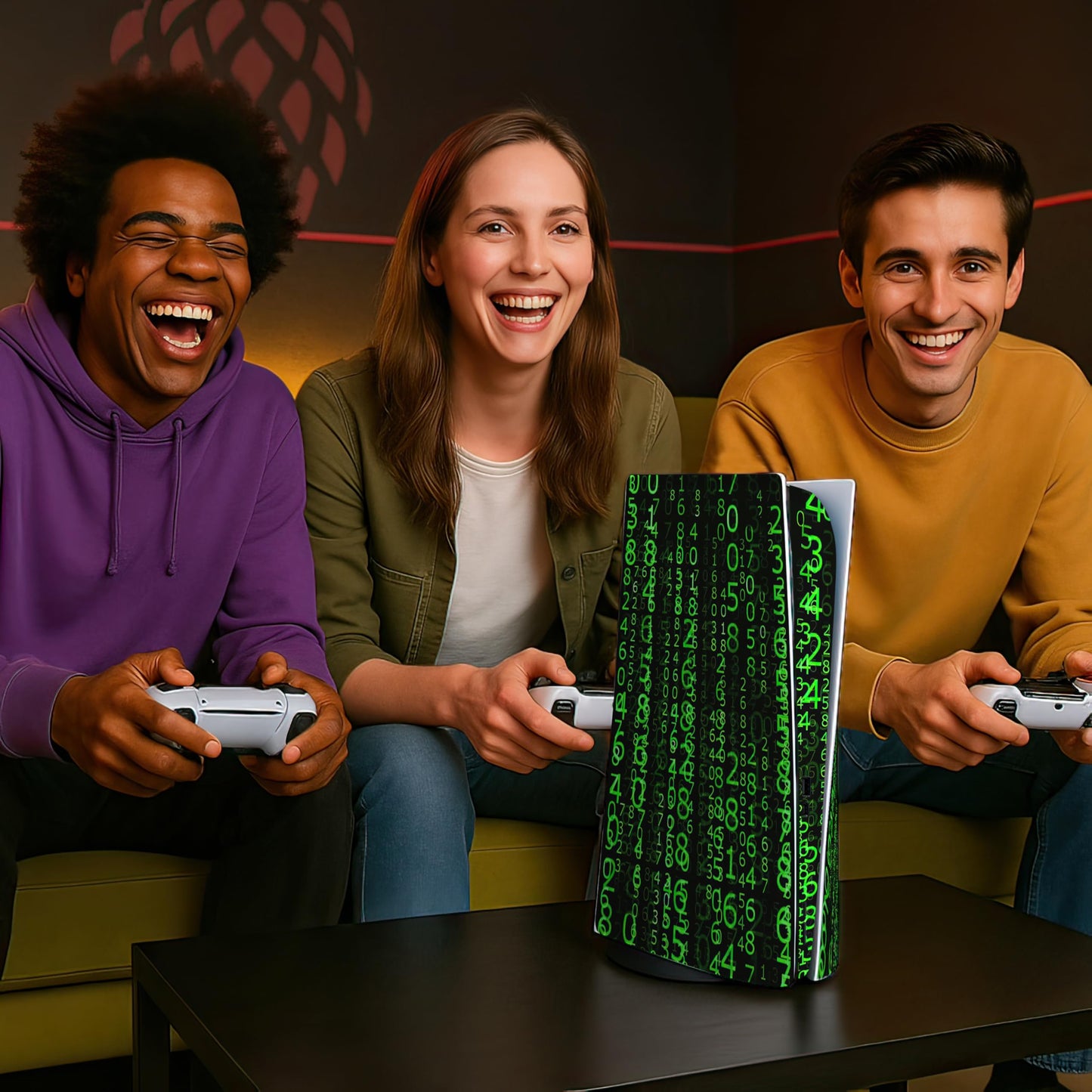 Skin Sticker for Game Console 5 Cover - Matrix Art, Compatible with Both Disc Edition & Digital Edition (not Slim Ver) - 2 Controller Skins & Console Skin - No Bubble, Full Protection, Removable