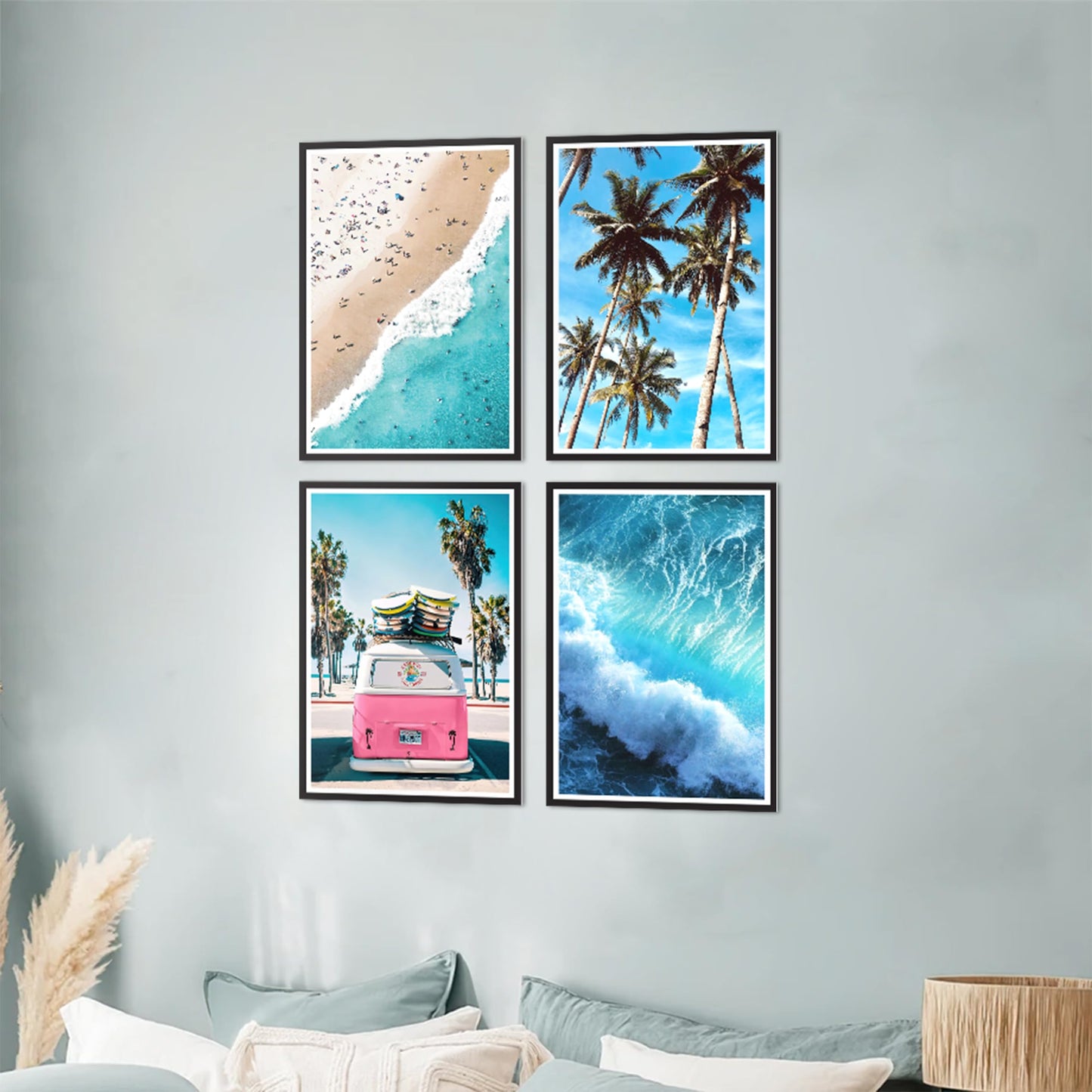 HK Studio Summer Beach Room Decor Aesthetic 11" x 17" Pack 4 - Beach Wall Decor for Bedroom, Dorm, Living Room, Bathroom - Wall Posters Beachy Room Decor