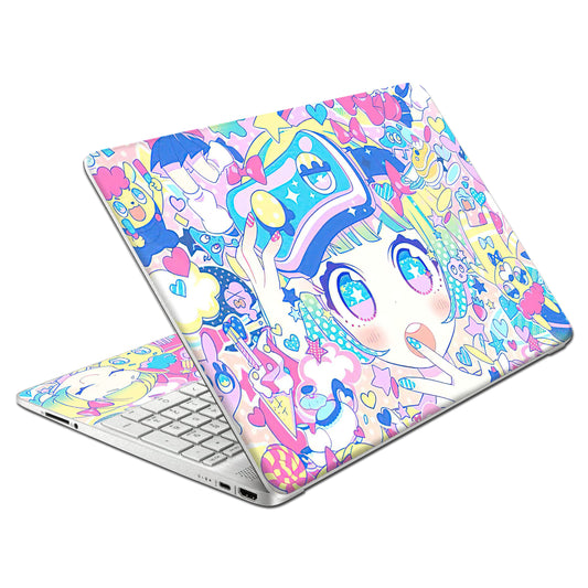 Laptop Skin Decal HP 15.6" - Kawaii Girl Laptop Cover Sticker No Cutting Required, No Bubble, Waterproof, Scratch Resistant - Including Wide Screen and Wrist Pad