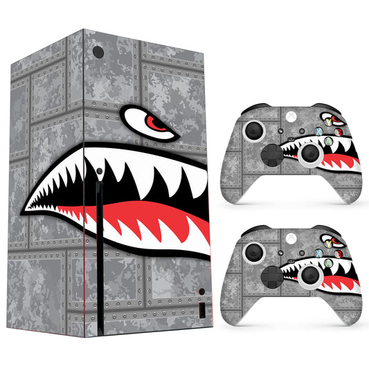 HK Studio Funny Shark Decal Sticker Skin to Cover X-Box Series X with No Bubble, Waterproof, Full Protection - Including 2 Controller Skins and Console Skin