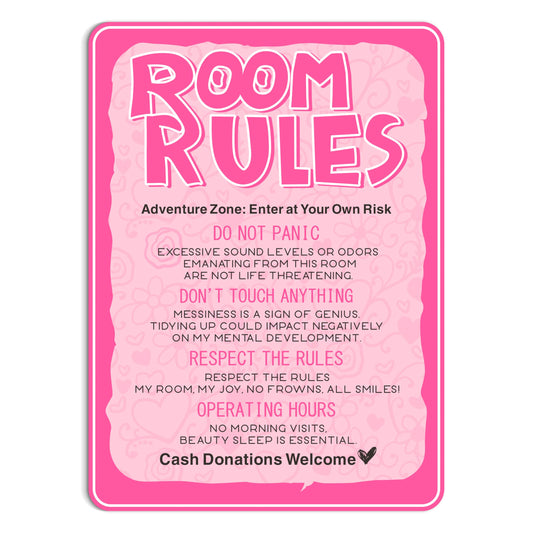 HK Studio Pink Room Decor for Teen Girls 13" x 17" - Funny Cute Room Rules for Dorm Decor, Preppy Room Decor, Teen Room Decor