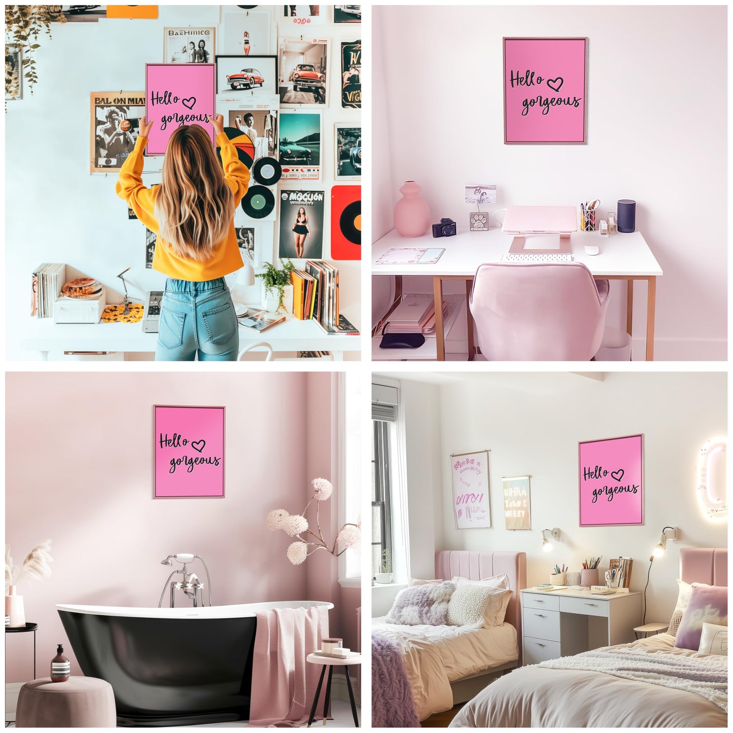 HK Studio Room Decor for Teen Girls - Hello Gorgeous Pink Room Decor