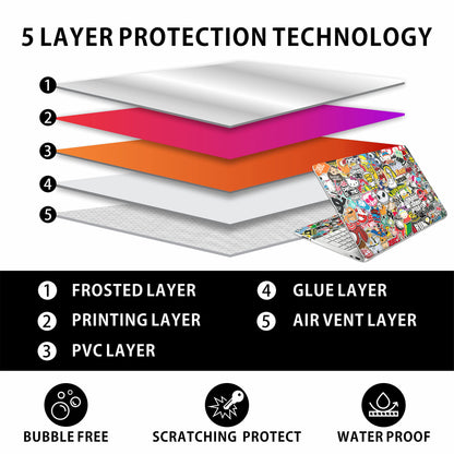 Laptop Skin Decal HP 14" - Sticker Bomb Laptop Cover Sticker No Cutting Required, No Bubble, Waterproof, Scratch Resistant - Including Wide Screen and Wrist Pad