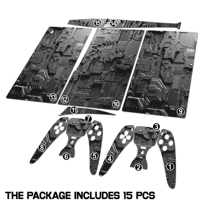 Skin Sticker for Game Console 5 Cover - Cyber Armor, Compatible with Both Disc Edition & Digital Edition (not Slim Ver) - 2 Controller Skins & Console Skin - No Bubble, Full Protection, Removable