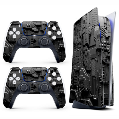 Skin Sticker for Game Console 5 Cover - Cyber Armor, Compatible with Both Disc Edition & Digital Edition (not Slim Ver) - 2 Controller Skins & Console Skin - No Bubble, Full Protection, Removable