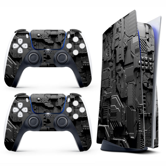 Skin Sticker for Game Console 5 Cover - Cyber Armor, Compatible with Both Disc Edition & Digital Edition (not Slim Ver) - 2 Controller Skins & Console Skin - No Bubble, Full Protection, Removable