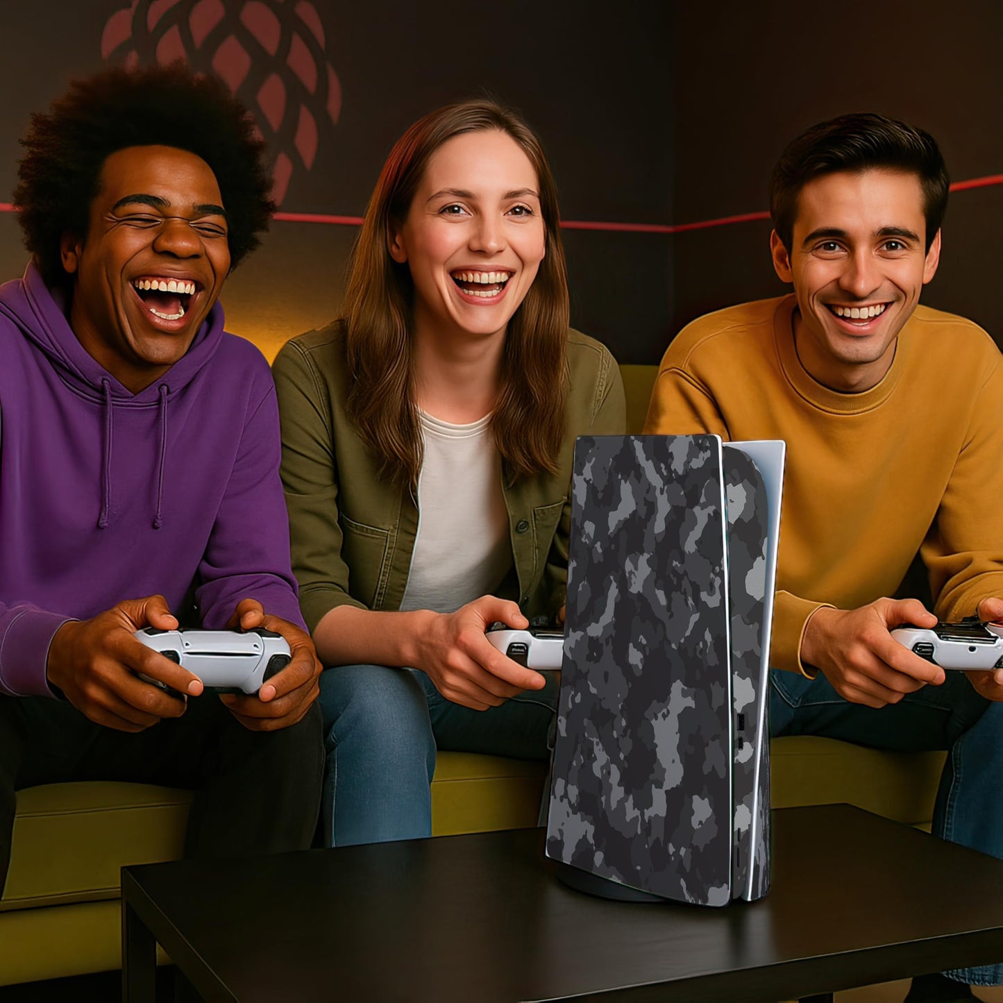 Skin Sticker for Game Console 5 Cover - Grey Camo, Compatible with Both Disc Edition & Digital Edition (not Slim Ver) - 2 Controller Skins & Console Skin - No Bubble, Full Protection, Removable