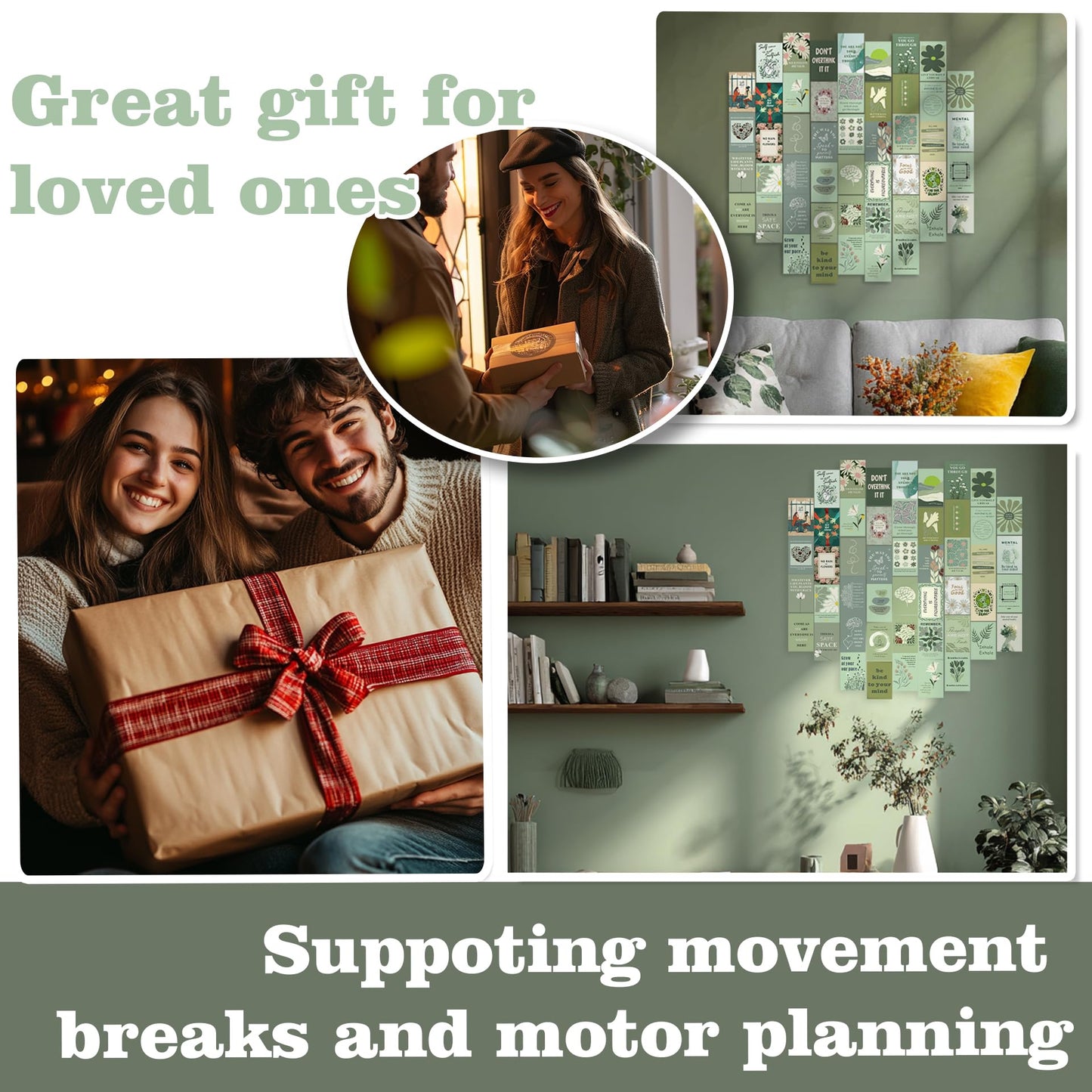 HK Studio Sage Green Mental Health Posters - Therapy Office Decor, Unframed 48 Pcs 4" x 6"