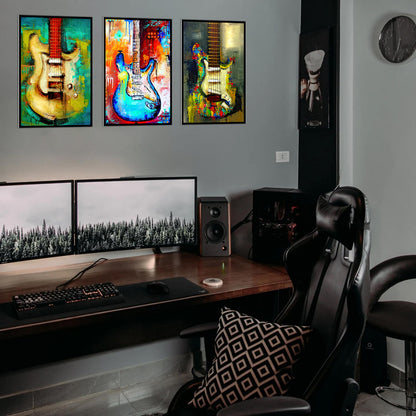 HK Studio Guitar Wall Art, Music Posters - Vintage Rock Guitar, Posters for Room Decor Aesthetic, Unframed 4 Pcs 11" x 16"