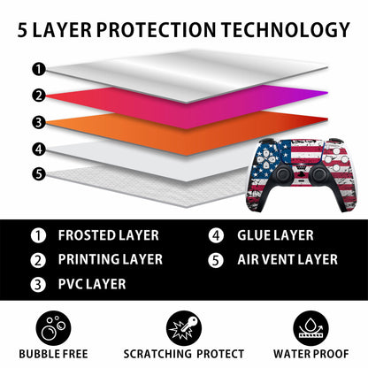 Skin Sticker for Game Console 5 Cover - 3D Polygon, Compatible with Both Disc Edition & Digital Edition (not Slim Ver) - 2 Controller Skins & Console Skin - No Bubble, Full Protection, Removable