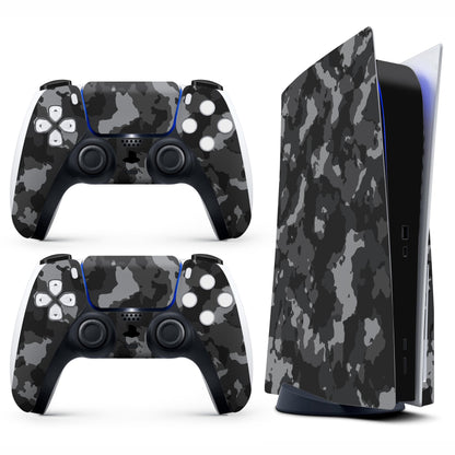Skin Sticker for Game Console 5 Cover - Grey Camo, Compatible with Both Disc Edition & Digital Edition (not Slim Ver) - 2 Controller Skins & Console Skin - No Bubble, Full Protection, Removable