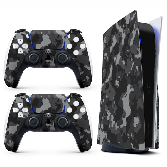 Skin Sticker for Game Console 5 Cover - Grey Camo, Compatible with Both Disc Edition & Digital Edition (not Slim Ver) - 2 Controller Skins & Console Skin - No Bubble, Full Protection, Removable