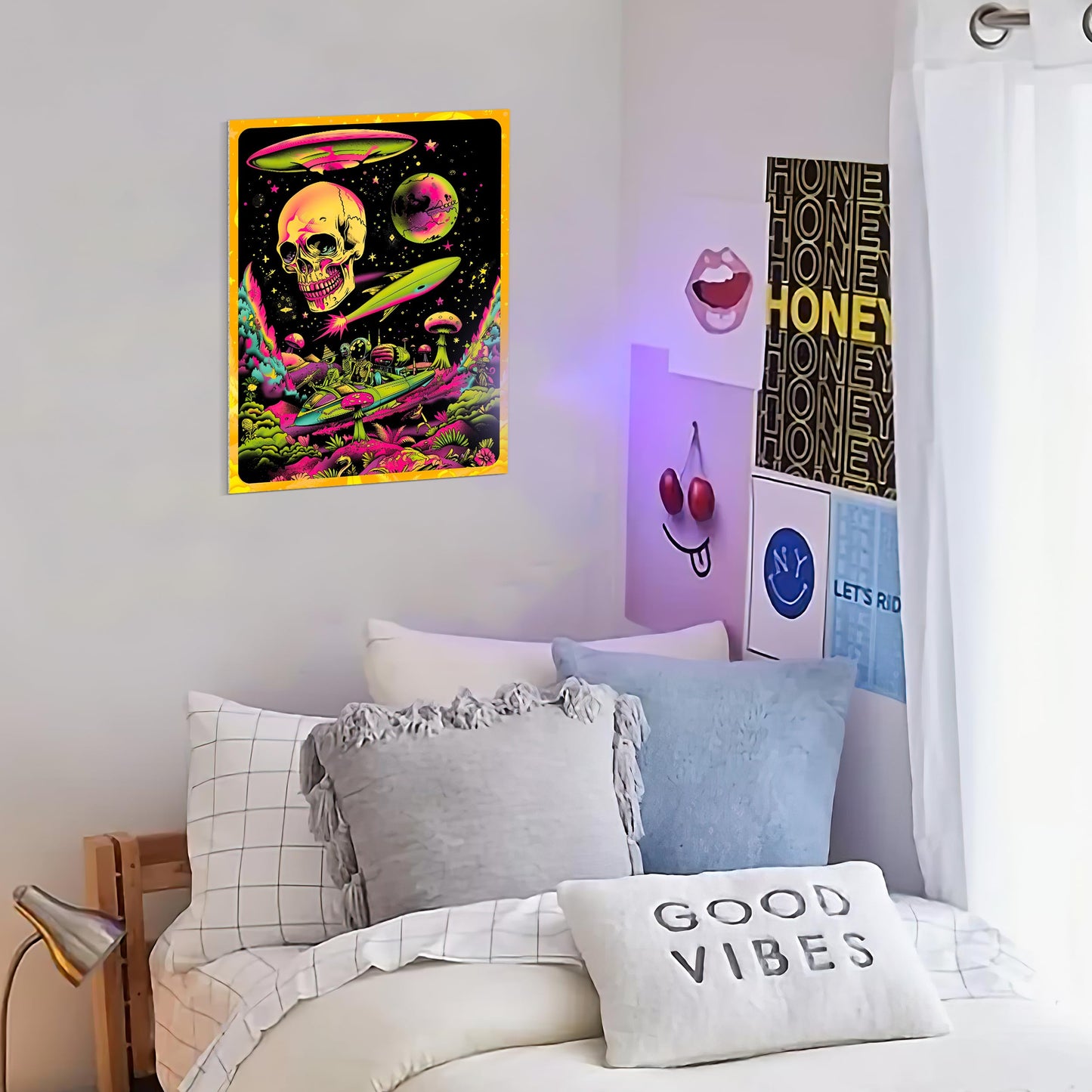 HK Studio Hippie Room Decor Posters - Alien, Mushroom, Skull Hippie Decor, Hippie Wall Decor